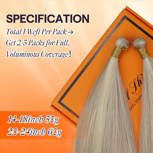 Full Shine 22 Inch Human Hair Weft Sew In Hair Extensions Real Human Hair Hand Tied Hair Extensions Color Ash Blonde Highlight Bleach Blonde Bundles Straight Human Hair 60G