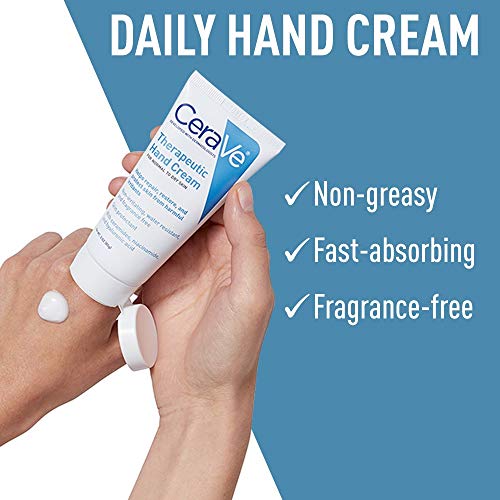 CeraVe Therapeutic Hand Cream with Hyaluronic Acid & Niacinamide, 3oz - Non-Greasy Skin Protectant for Dry Cracked Hands