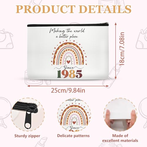 40th Birthday Gifts for Women Her - Personalized Makeup Bag, Natural Stone Bracelet & Keychain - 1985 Inspired 40 Year Old Decoration - 40th Birthday Decoration Gifts
