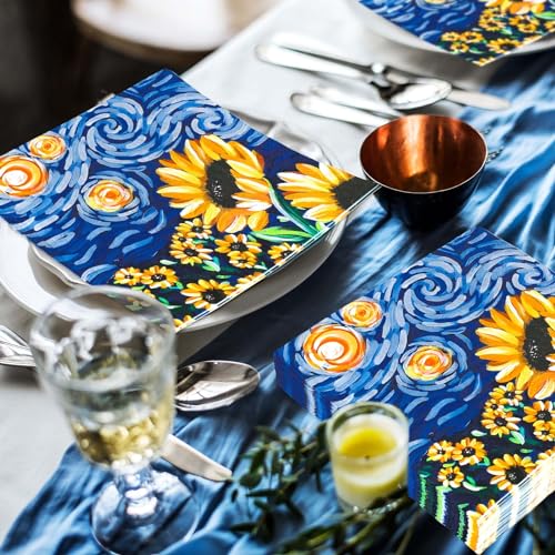 Whaline 50Pcs Sunflower Paper Napkins - Summer Starry Night Design