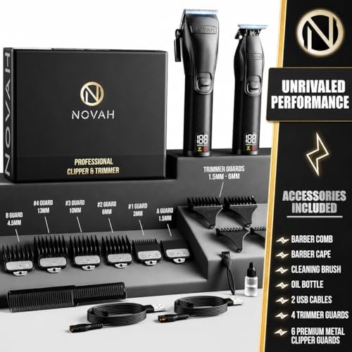 Novah¢ç Professional Hair Clippers for Men, Professional Barber Clippers and Trimmer Set, Mens Cordless Hair Clipper for Barbers Haircut Kit Fade