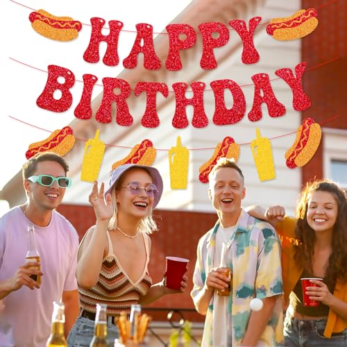 Hot Dog Happy Birthday Banner for Kids' BBQ Party Decorations