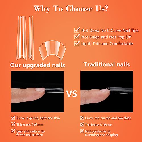 Quaferen 504PCS Long 3XL Coffin Nail Tips Half Cover with 2 Nail Files