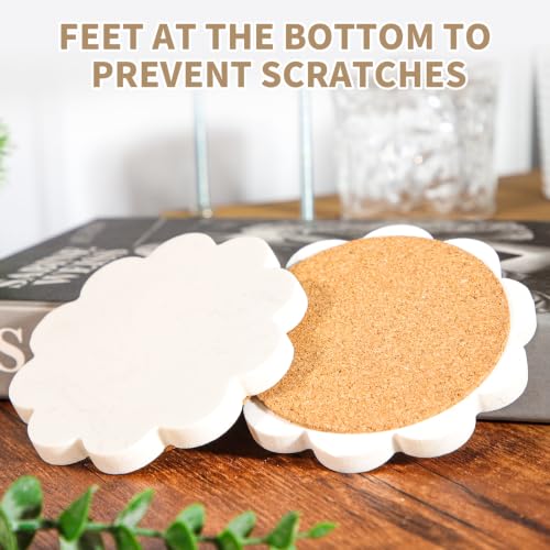 Flower Marble Coasters Set of 2 with Cork Backing - Stylish Tabletop Protection