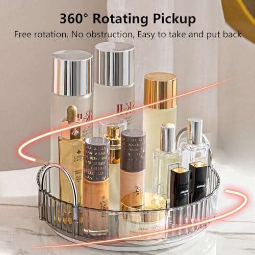 360 Rotating Makeup Organizer - 1-Tier Spinning Cosmetics Rack, Smoky Grey