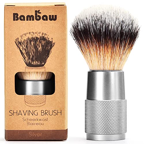 Bambaw - Shaving Brush Vegan | Silver | Ingrown Hair and Razor Bumps Treatment| Durable Shaving Brush Metal Handle| Shaving Brushes for Men and Women | Waste Free Synthetic Hair Brush