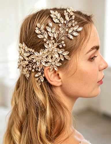 Golden Rhinestone Flower Hair Comb for Wedding Bridal Hair Accessory