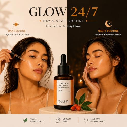 ZAAINA Extra Glow Face Oil Serum for Radiant Skin - 1 oz, Vegan & Hydrating