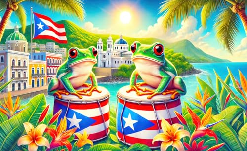 Puerto Rico Coqui Frog Flag Banner 71x43 in | Tropical Island Decor
