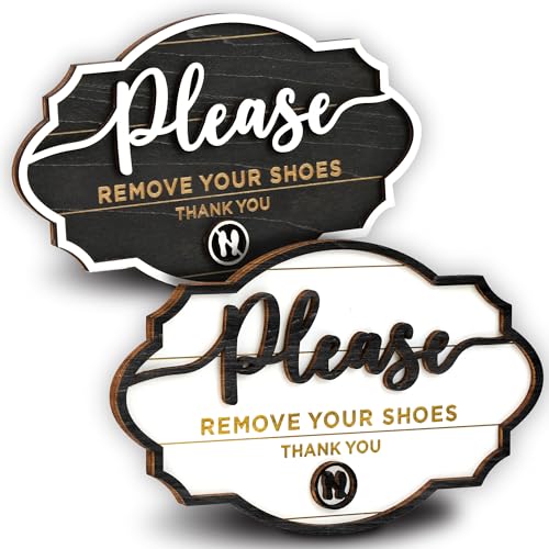 Please Remove Your Shoes Sign - 2 Pack Wood Signs for Entryway Decor