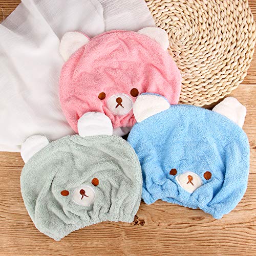 Lamoutor Kids Hair Drying Towel Cap - 3 Pack Soft & Absorbent