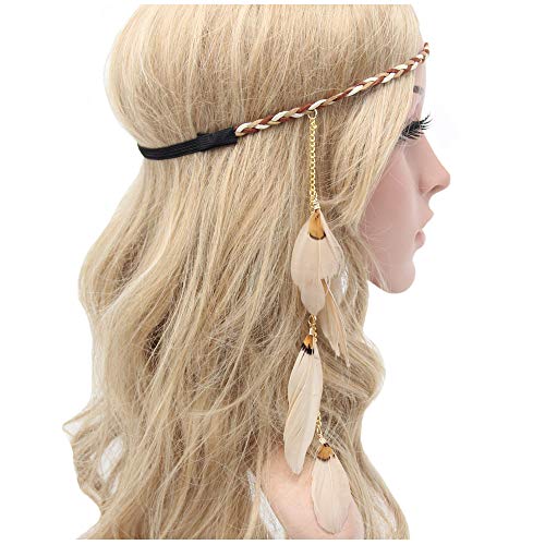 Khaki Boho Feather Headband for Women - Festival, Wedding, Costume Accessories