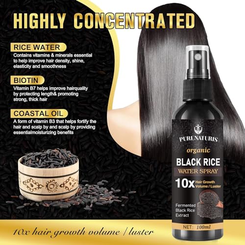 PureNaturis Castor Oil Ginger Rice Water Hair Growth Serum - Leave-In Spray for Thicker, Fuller Hair - 3.5 fl oz