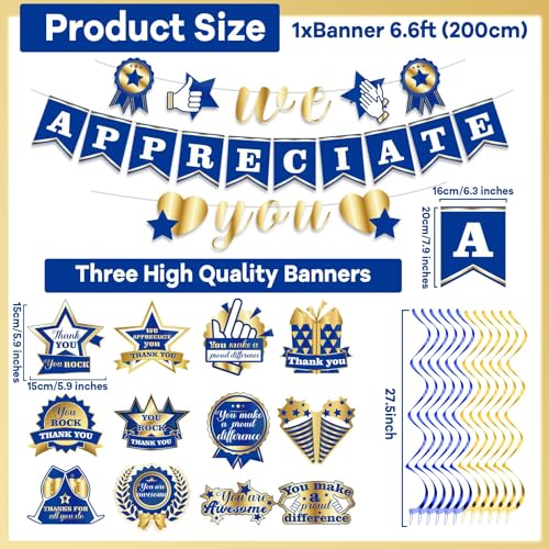 We Appreciate You Banner Decorations - Blue Gold Party Streamers