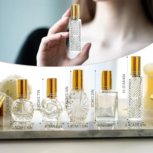 H&D HYALINE & DORA Gold Vintage Glass Refillable Perfume Bottles Set of 5