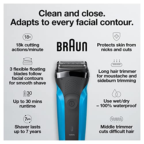 Series 3 3010s Wet & Dry Electric Shaver for Men/Rechargeable Electric Razor, Blue