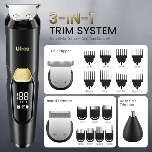 Ufree 3-in-1 Beard Trimmer & Grooming Kit - IPX6 Waterproof Electric Razor