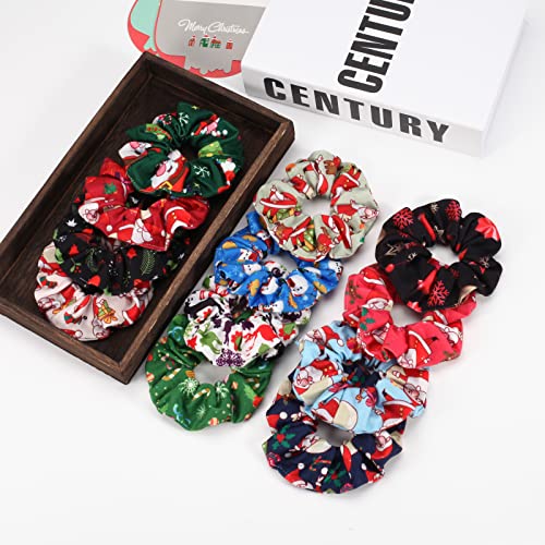 Christmas Hair Scrunchies - 12PCS Soft Elastic Hair Ties for Girls