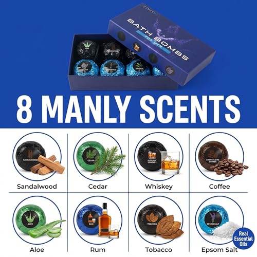 ZenseMe Tranquility Mens Bath Bombs Gift Set - 8 Natural Manly Scents