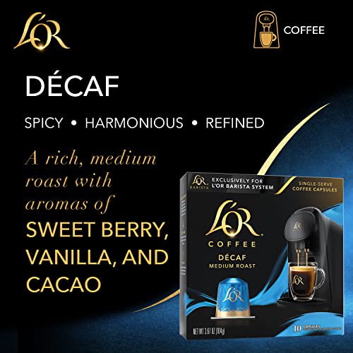 L'OR Decaf Medium Roast Coffee Pods - Compatible with BARISTA System, 30 Capsules