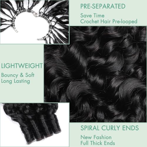 Human Crochet Hair for Black Women 16 Inch Burmese Curly Bundles Human Hair Pre-separated 40 Strands 50g Invisible Miracle Knots Feather Crochet Human Hair Extensions Natural Black 1B#