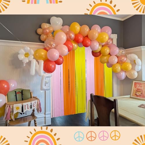 Groovy Foil Fringe Curtains Backdrop - 2 Pack, 3.28x6.56 Ft Tinsel Streamers for Hippie Party Decor