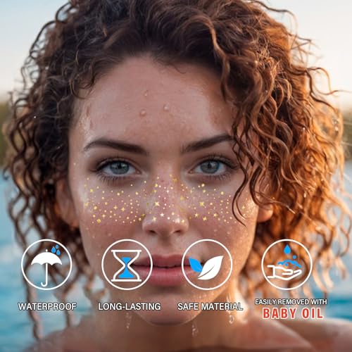 8 Pcs Gold Face Makeup Patches, Gold Glitter Freckles Face Tattoo, Glitter Freckles, Sparkle Makeup Patches, Waterproof Face Glitter Temporary Tattoos for Women and Girls