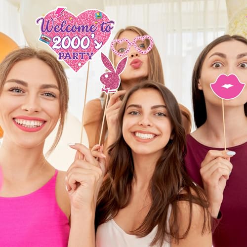 Y2K Party Decorations Photo Booth Props Kit - 16 Themed Props