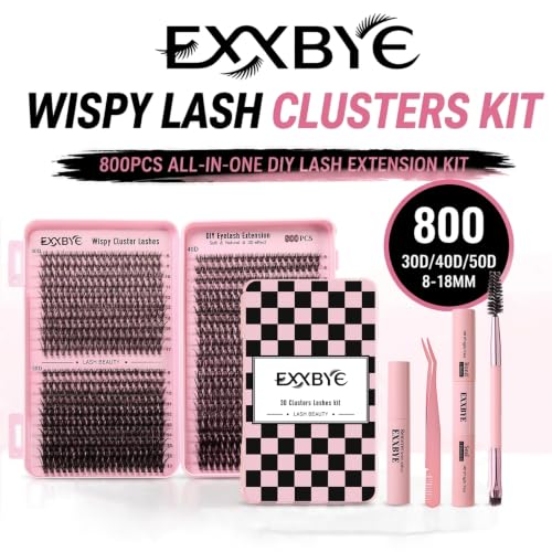 800pcs Wispy Lash Clusters Kit with Bond, Seal & Tools (30D/40D/50D)