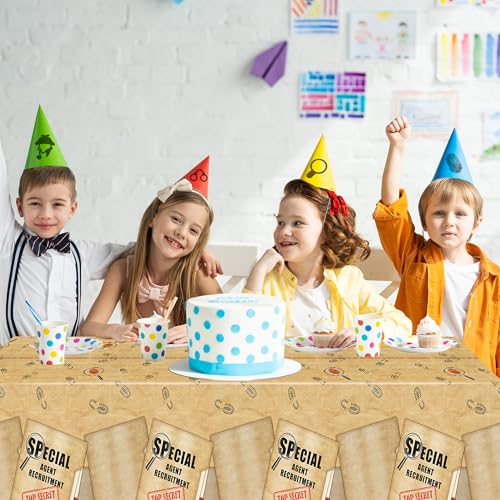 Spy Theme Tablecloths - 3 Pack Vintage Brown Plastic Covers for Kids' Parties