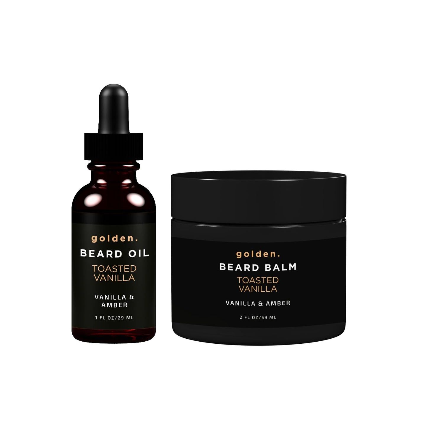 Golden Grooming Beard Bundle for Black Men - Natural Growth Kit with 2oz Balm & 1oz Oil - Shea Butter Conditioner - Toasted Vanilla (Regular)