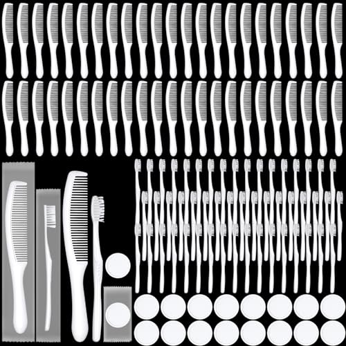 Hushee 300 Pcs Disposable Toothbrush, Comb & Towel Set