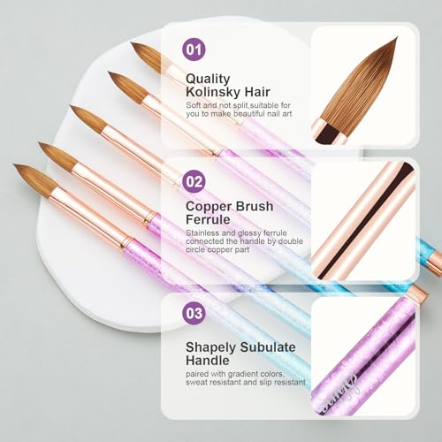 Acrylic Nail Brush Size 08 – 100% Pure Kolinsky Sable Hair, Gradient/#8, Professional Nail Extension Tool