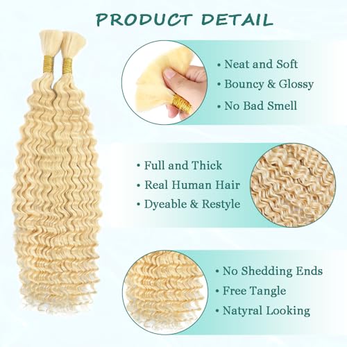 GveoXvo #613 Blonde Deep Wave Human Braiding Hair - 12 Inch 100g 2 Bundles