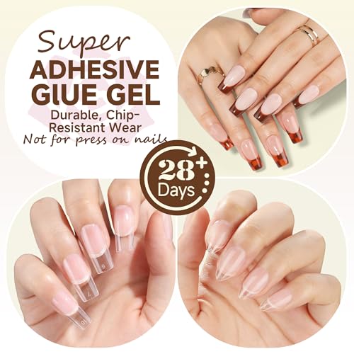 UNA GELLA 6 in 1 Gel Nail Glue for Clear Acrylic Nails Tips, 15ml U V Nail Glue Long Lasting Super Strong Brush for Base Coat, Clear Fake Nails, and Soft Gel Tips Lamp Curing Required