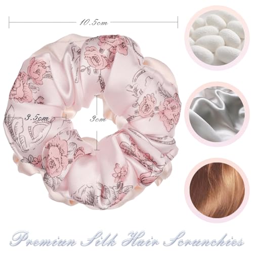 100% Mulberry Silk Hair Ties Set of 4 - Roses, Pink Beige, Lotus Pink, Cameo Brown