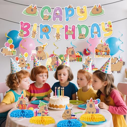 Capybara Birthday Party Decorations - 14PCS Banners & Centerpieces