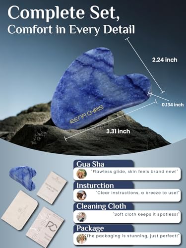 Rena Chris Blue Aventurine Gua Sha Facial Tool for Jawline & Puffiness Reduction - Blue