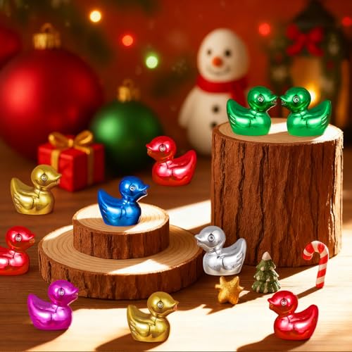 Multicolor Metallic Mini Duck Figurines - 60/120 Pcs Glitter Decor