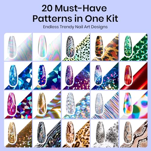 Beetles Nail Foil Art Kit - 20 Holographic Stickers & 2 Foil Glue Gels