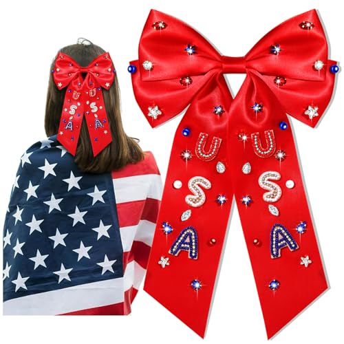 Red 5 Patriotic 4th of July Hair Bows for Women American Flag Star Accessories