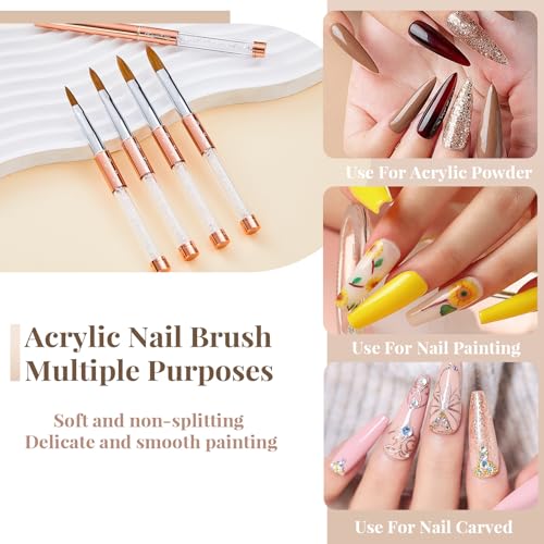 RIYUEXING Bronze Gold 3PCS Kolinsky Nail Brush Set - Size 6/10/12, Oval & Crimped, Professional Acrylic Nail Art Tools