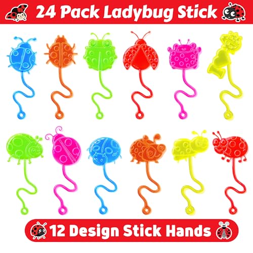 Ladybug Party Favor Kit - 24 Stick Hands + 24 Temporary Tattoos, 48 pcs