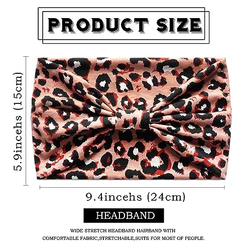 Olbye Leopard Turban Headband - Wide Boho Non-Slip Yoga Hair Wrap (H-Leopard)