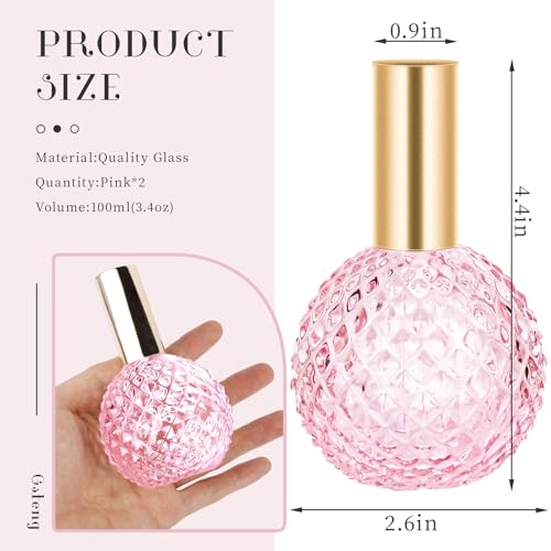 2pcs Vintage Pink Glass Perfume Bottles, 100ml Refillable Atomizer Set