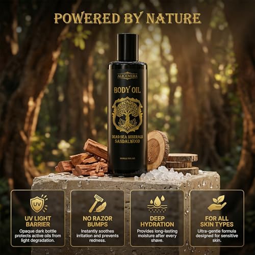 Alicemera Sandalwood Body Oil for Men - Fast-Absorbing Moisture 6.76 Fl Oz