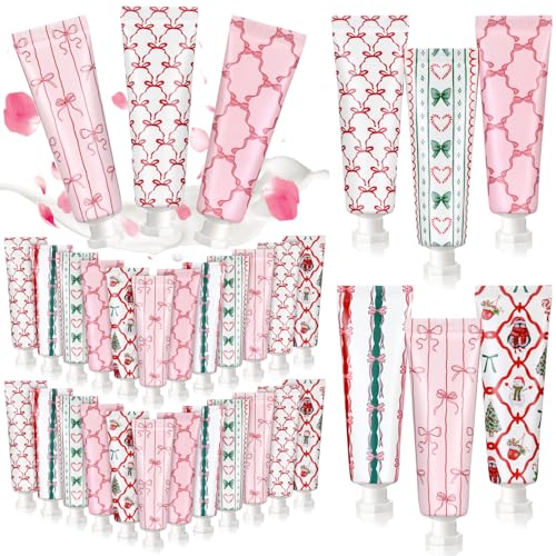 Dimsile 12 Pcs Pink Bow Christmas Hand Cream Gifts Set for Women - 6 Designs, 30ml Portable Moisturizers