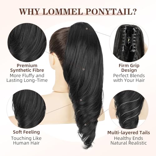 Lommel 18-Inch Claw Clip Ponytail Extension - Black Synthetic Hair Piece