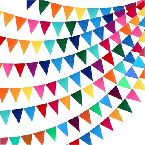 Rainbow Felt Bunting Banner - 72 Colorful Pennant Flags for Parties
