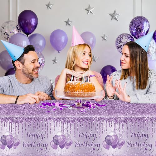 3 Pack Purple Birthday Tablecloths - 108 x 54 Inch Disposable Decor